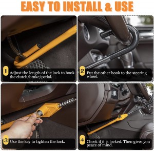 10347 Yellow Retractable Double Hook Security Lock Car Steering Wheel with 3 Keys
