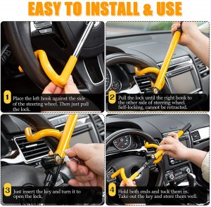 10345 Anti-Theft Steering Wheel Lock with Adjustable Length Twin Hooks Lock