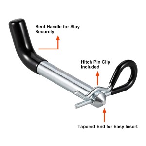 7005 Trailer Hitch Pin & Clip អង្កត់ផ្ចិត 5/8 អ៊ីង ជាមួយជ័រកៅស៊ូ-ស្រោប Vinyl Black Grip