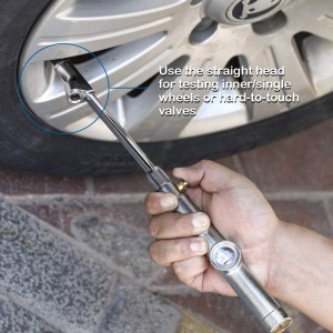 102029 Straight on Foot Dual Head Truck Air Gage Tire Pressure Gauge With Bubble Lens