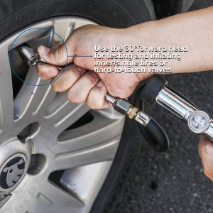 102023 Heavy Duty Dual Head 1/4 ″ FNPT Tire Inflator Gage Tyre Inflator Air Pressure Gauge yokhala ndi Rubber Hose