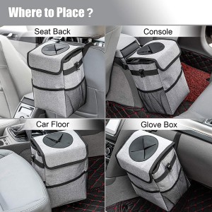 102086G 2.3 Gallon Waterproof Grey Car Trash Can Organizer Garbage Bin