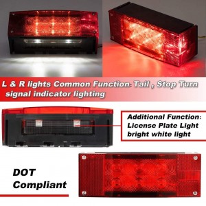 101002F 12V LED Submersible Low Profile Rectangular Trailer Lights With 4 Reflective Strips