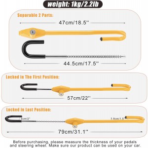 10347 Yellow Retractable Double Hook Security Lock Chiwongolero Chagalimoto Chokhala ndi Makiyi 3