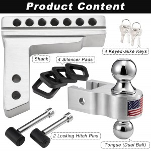 10406 6 Inch Adjustable Trailer Hitch Ball Mount Aluminum Shank