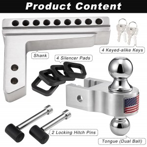 10407 รถพ่วงอลูมิเนียมแบบปรับได้ Hitch Ball Mount 8-Inch Drop/Rise