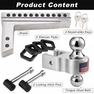 10408 10 Coloj Aluminia Trailer Hitch Ball Mount Kun Neoksideblaj Ŝlosiloj