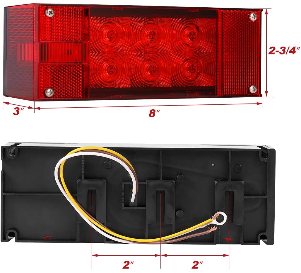 LIMICAR Rectangular LED Trailer Lights Kit Waterproof Low Profile Tail Stop Brake Turn Running License Plate Rear Lights for Trailer Truck Van Marine 12V Red Pack of 2