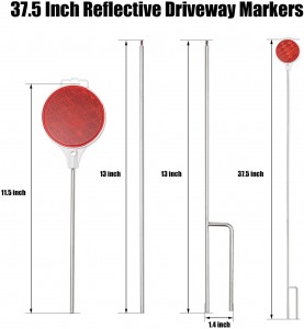 101508 Red Reflective Driveway Markers 37.5-inch Double Sided Metal Post Driveway Reflectors