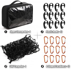 102038 Bungee Cargo Net 3x4Ft Truck Bed Net E otlolla ho fihla ho 6x8Ft bakeng sa Pickup Trailer RV