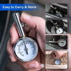 102057 Heavy Duty Tire Pressure Gauge Chrome Plated Single Chuck Dial Wheel Pressure Tester