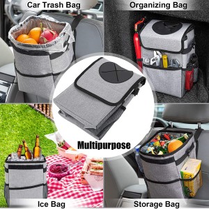 102086G 2.3 Gallon Waterproof Grey Car Trash Can Organizer Garbage Bin