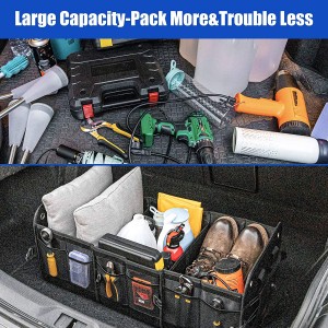 102090 Black Car Trunk Organizer Collapsible Cargo Trunk Storage With 6 Compartments