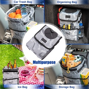 102086F Camo 2.3 Gallon Waterproof Car Trash Can Organizer Garbage Bin May Adjustable Strap