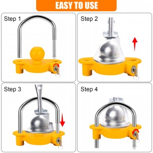11600U Heavy Duty Universal Yellow Trailer Hitch Coupling Lock Trailer Tow Ball Coupler Lock