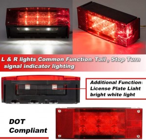 101002 12V Low Profile Rectangular Submersible LED Trailer Tail Lights kit  for Trailer Truck Boat