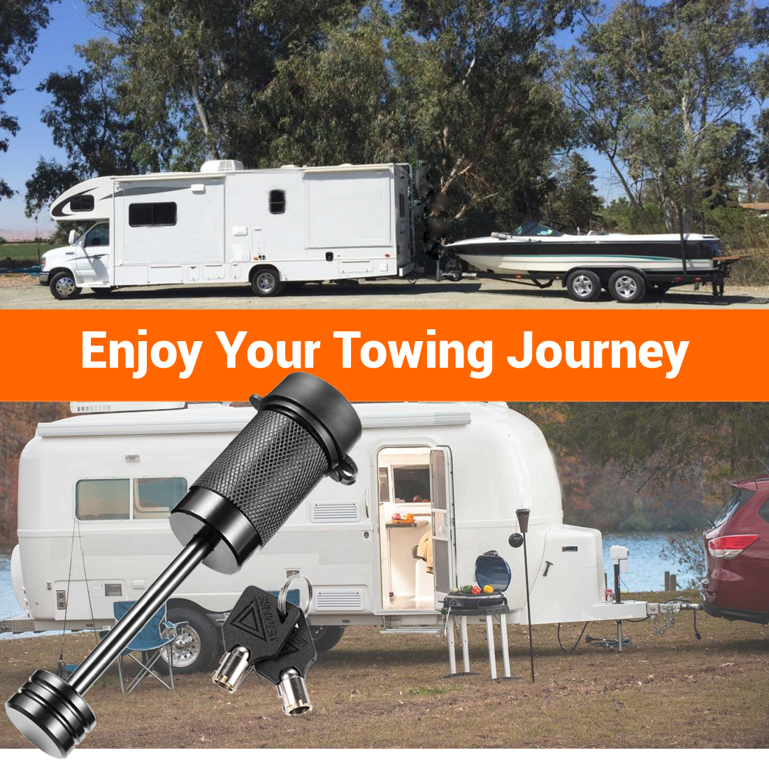 100% Original Tow Receiver Hitch Lock - 11406 1/4 Inch Trailer Towing Black Latch Hitch Coupler Lock – Goldy detail pictures