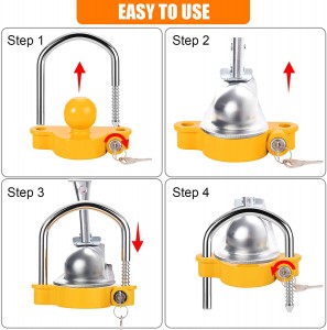 11600U Heavy Duty Universal Yellow Trailer Hitch Coupling Lock Trailer Tow Ball Coupler Lock