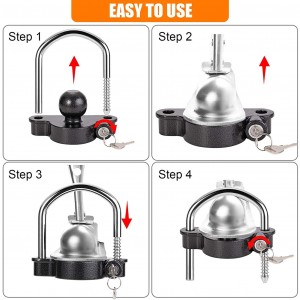 11600BU Jukumu Mzito Kupambana na Wizi Universal Black Trailer Hitch Tow Ball Coupler Security Kit