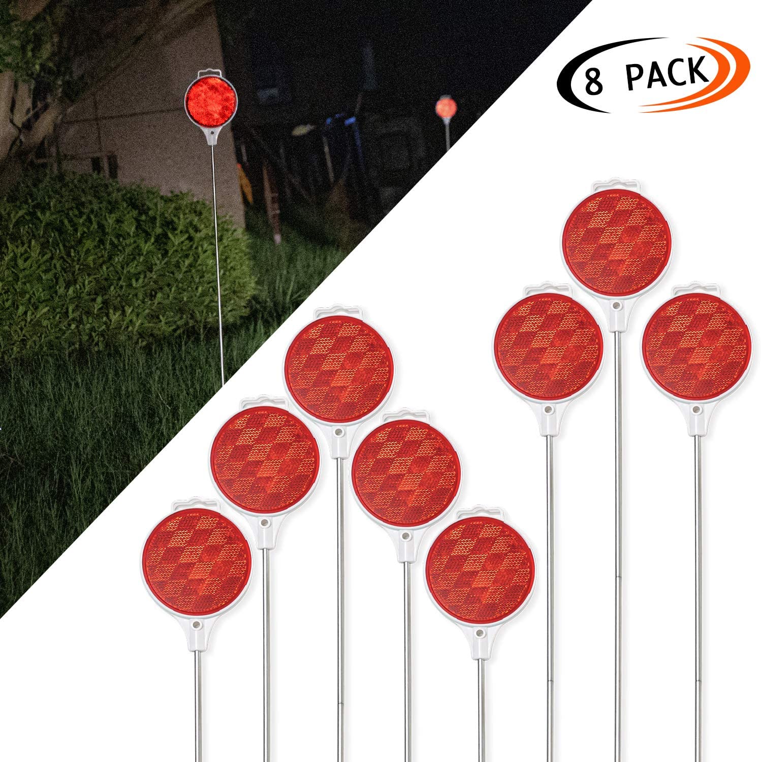 CZC AUTO Red Reflective Driveway Markers - 37.5 Inch Metal Posts, Double Sided, 8 Pack For Night Visibility