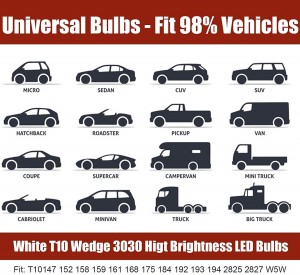 101230 Hvit 3 LED 194 LED-pære 168 2825 W5W T10 Wedge Led lyspære