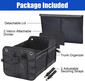 102089 Car Trunk Organizer Collapsible Cargo Trunk Storage Organizer nga Adunay 4 nga mga Kompartamento