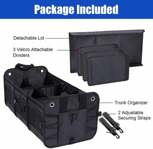 102090 Black Car Trunk Organizer Collapsible Cargo Trunk Storage With 6 Compartments