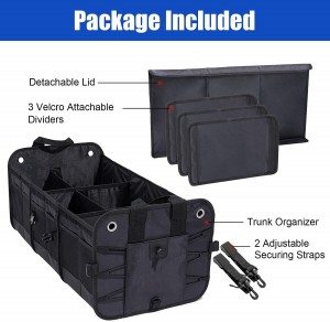 102090 Ọganaisa Trunk Car Dudu Collapsible Itọju Ẹru Kekere Pẹlu Awọn iyẹwu 6